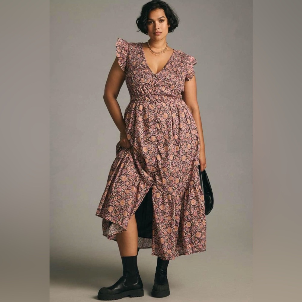 Anthropologie Dusty Rose Floral High-Low Maxi Dress